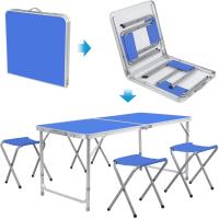 Mesa plegable, juego de 5 uds., mesa de Camping de aluminio de 120cm plegable con 4 taburetes, muebles de exterior, mesa de Picnic y silla portátil - details 1