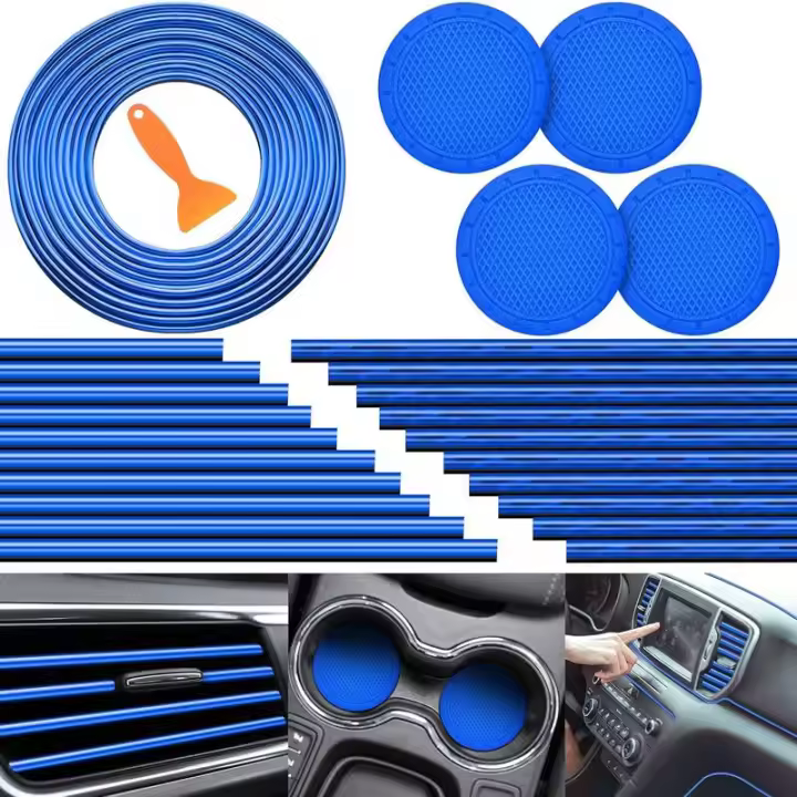 Frienda Juego de 25 Piezas, 20 Tiras de 16 Pies, Moldura Interior, Accesorios de Ventilación con Herramienta de Instalación, 4 Tapetes para Vasos de Auto - 1