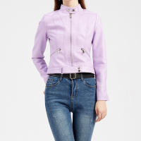 Chaquetas de piel sintética para mujer, abrigo ajustado con cremallera para motocicleta, abrigo corto de PU para motorista - details 7