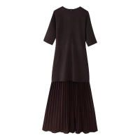 TRAFZA-vestido largo Vintage de manga corta con cremallera trasera para mujer, vestido plisado de punto con cuello redondo, decoración de empalme, primavera 2025 - details 7