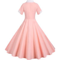 Women summer vintage a line short sleeve solid midi elegant casual party dress - details 30