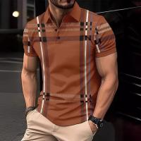 Camiseta POLO para hombre, camiseta casual con botones de manga corta con estampado a juego de color de franja horizontal - details 4