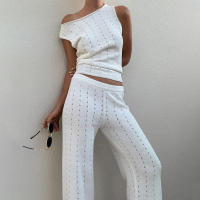 Chaleco sin mangas europeo americano 2025, pantalones casuales, pantalones de playa de punto con relieve para mujer, para primavera y verano - details 2