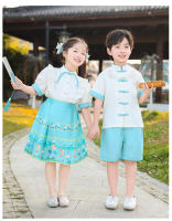 Vestido de Recitación de Poesía de Verano Hanfu para Niños Traje Antiguo Chino con Falda de Cara de Caballo Conjunto de Ropa y Zapatos - details 18