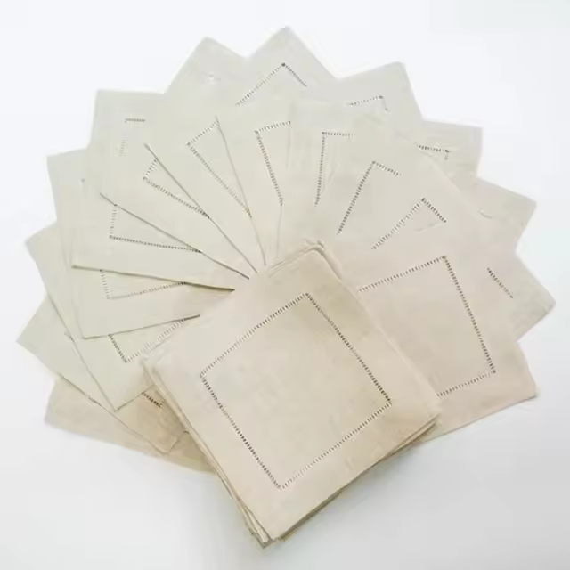 Servilletas de lino con cola de encaje para fiesta, servilletas de algodón con dobladillo blanco, 2 piezas - 1
