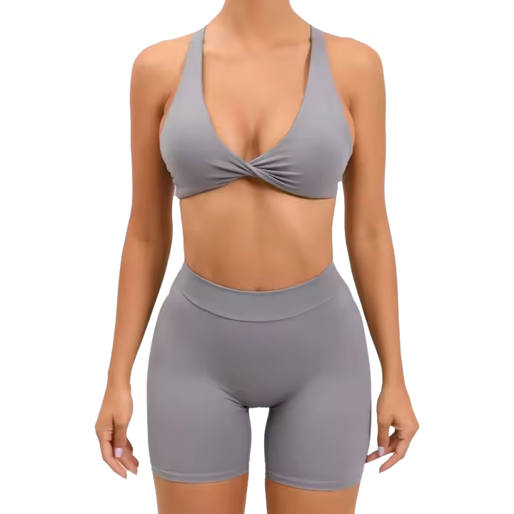 Conjunto de pantalones cortos cruzados con espalda para mujer, ropa deportiva de 2 piezas, traje de entrenamiento Pease, ropa deportiva - 1