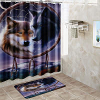 Cortina de Ducha Impermeable con Estampado de Lobo Alfombra de Piso Suave Antideslizante - details 11
