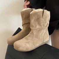 2025 otoño e invierno nuevas botas cortas de punta redonda aumento de altura interior retro pila de viento perezoso botas de caballero occidental mujeres. - details 1
