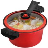 Olla a presión con tapa de 3.5L, con revestimiento antiadherente, antiquemaduras, mango de dos orejas, olla de estofado, fondo plano rojo y verde, microolla a presión - details 5