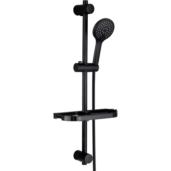 Barra Ducha Negro 70 cm en Acero Inox 304 Columna Ducha con Estante Ducha Barra Ducha con Soportes de Fijación Ajustables,Sin Grifo,Con Ducha Mano con 3 funciones - 1