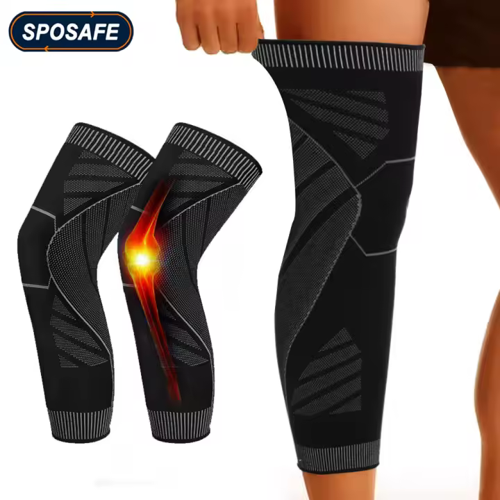 Mangas de compresión para piernas completas, Protector de soporte para levantamiento de pesas, artritis, alivio del dolor articular, desgarro muscular, 1 par - 1