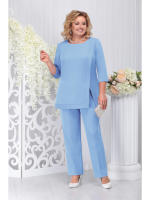 Conjunto Elegante De Talla Grande En Color Sólido Con Cuello Redondo Y Siete Mangas Con Pantalones 2-Piezas Para Mujer Senior - details 0