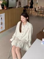 「MD」Vestido corto holgado con volantes para mujer, camisas a rayas, serie coreana, dulce y pequeño, para principios de otoño - details 3