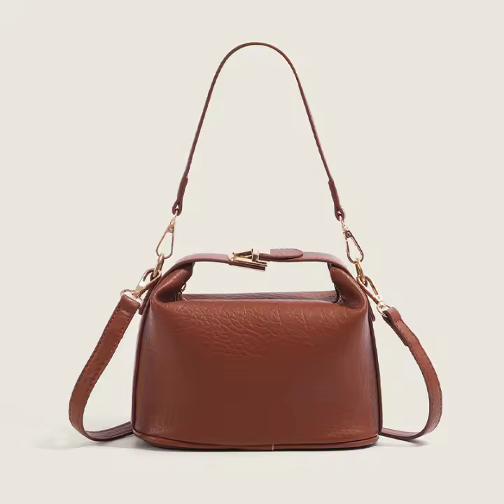 Bolso de Mano de Alta Gama Rojo Marrón Estilo Lonchera para Mujeres Moda Exterior de Comercio - 1