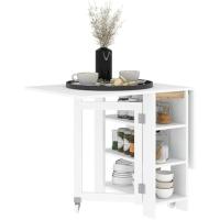 Mesa Plegable Alas Abatibles Comedor Plegable Cocina 2 Ruedas y Estantes Estilo Morno 120x60x75 cm Blanco - details 0