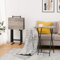Mesa Auxiliar Plegable de 2, Mesa Lateral para Sofá, Escritorio Pequeño para Portátil, Mesa de TV Plegable pequeña, Estructura de Almacenamiento Fácil, Marrón Rústico y Negro EBF25BZ01 - details 16