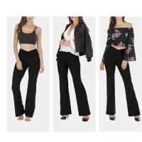 Pantalones acampanados cruzados elásticos para mujer, Leggings de Yoga, Control de barriga, cintura alta, pantalones largos de pierna ancha - details 1