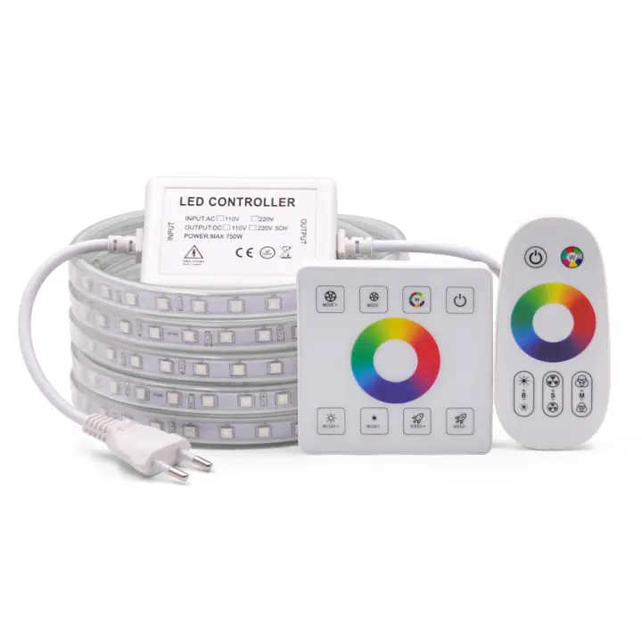 Tira de luces LED RGB SMD5050 para decoración del hogar, cinta con Panel táctil remoto, IP65 resistente al agua, 60Leds/m, 220V, UE - 1
