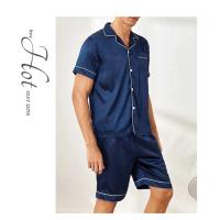 Conjunto De Pijama Para Hombres Verano Cómodo Casual Camisa Corta Con Shorts Dos Piezas Ropa De Dormir Estilo Básico Material Poliéster Y Elástico - details 7