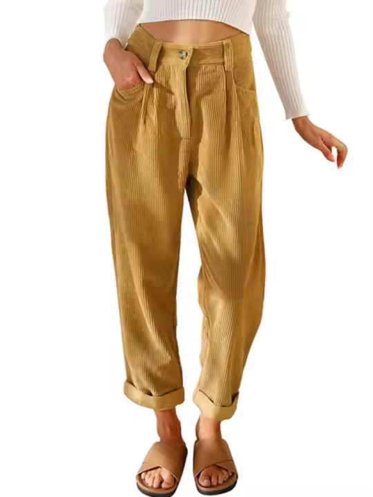 Pantalones elásticos coreanos cómodos originales de mujer Pana Lisa de pierna recta sueltos de Otoño Invierno - 1