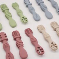 Set De 3 Cucharas De Silicona Para Bebés Y Niños Pequeños Facil De Agarrar Utensilios Para Autoalimentación De Niños Mayores De 6 Meses Color Beige - details 0