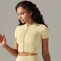 Hamidou-Camiseta deportiva con cremallera para mujer, Top elástico ajustado y transpirable, ropa deportiva para gimnasio, correr y Yoga - details 13