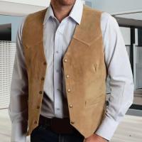 Chaleco marrón para hombre, traje de negocios formal, chaleco para padrinos de boda, nuevo vaquero - details 4