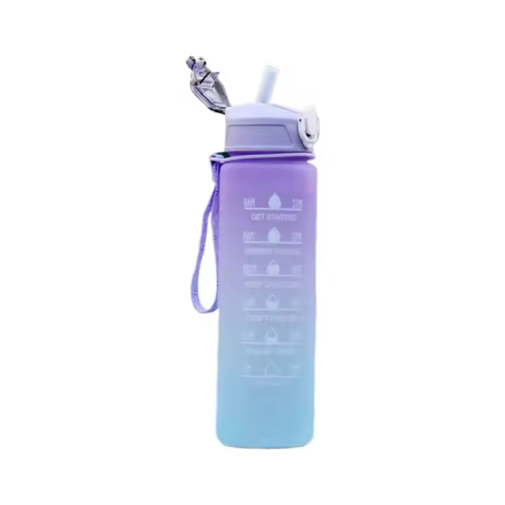 Botella potente para beber, botella de agua deportiva con marcador de tiempo, 750 ml - 1