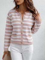 Cárdigan de punto a rayas para mujer, chaqueta Vintage con bolsillos, color rosa, otoño e invierno, 2023 - details 29