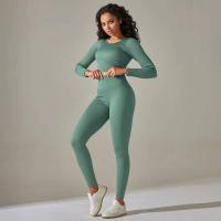 Conjunto de yoga sin costuras para mujer, top corto de manga larga, sujetador deportivo, leggings para correr de cintura alta, ropa de gimnasio - details 12