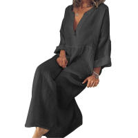 Vestido largo de lino y algodón para mujer, prenda informal de manga corta, Color puro, Y2K, 2024 - details 5