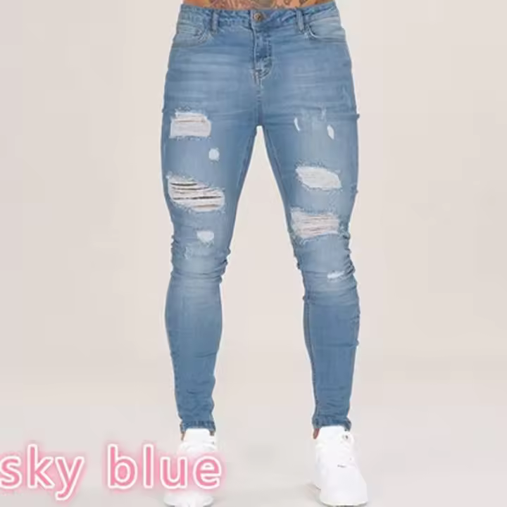 Pantalones de tubo andrajosos bordados con jeans de hombre. - 1