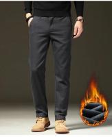 Ropa de marca, pantalones informales cálidos de lana para invierno, pantalones Cargo aterciopelados ajustados de trabajo de sarga marrón y gris con cintura elástica de algodón para hombre - details 2