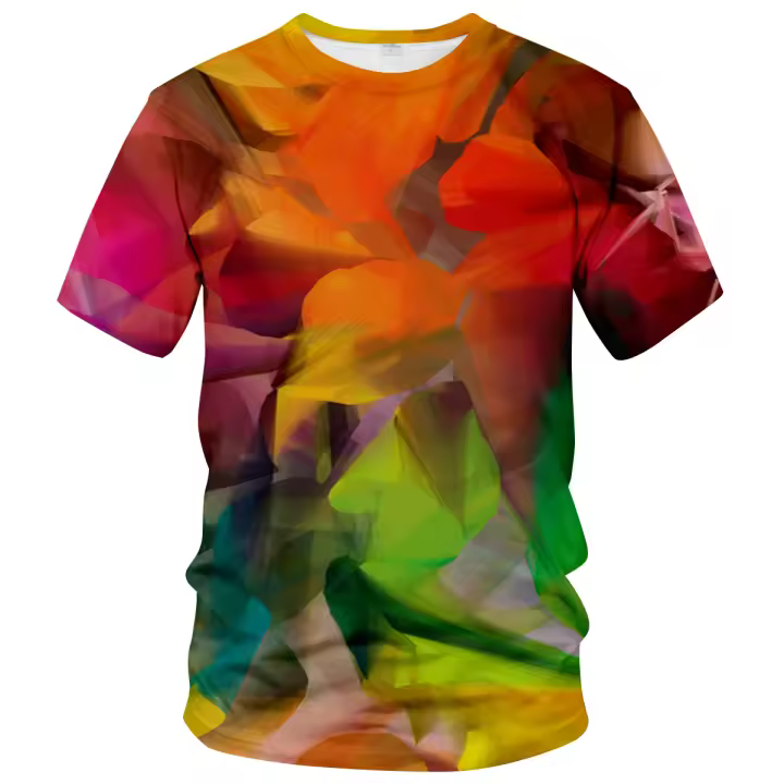 Camiseta de manga corta con estampado 3D para hombre, camisa informal con patrón geométrico de Color abstracto - 1