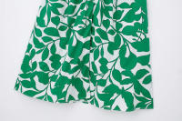 TRAFZA-Vestido largo de playa para mujer, elegante vestido Midi de manga corta con estampado botánico, cinturón de un solo pecho, decoración - details 5