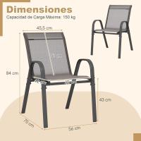 2/4 Sillas Jardín Exterior Apilables, Sillas Terraza Exterior con Tejido Transpirable Patio Playa 56 x 70 x 84 cm, Carga 150 kg (2, Gris, Grande) - details 4