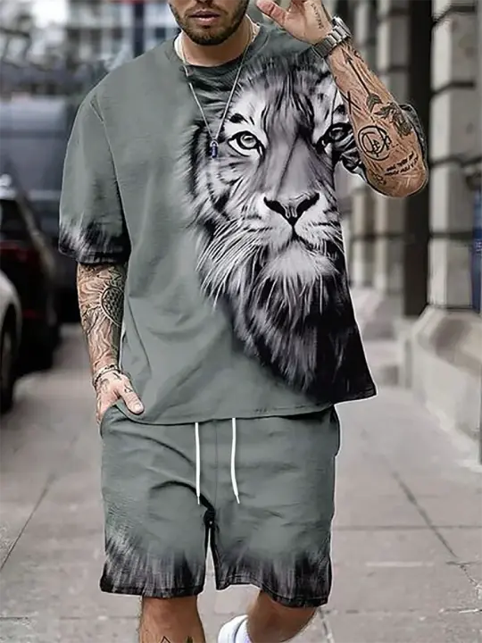 Camiseta ca para hombre, camiseta con manga de león, moda, verano - 1