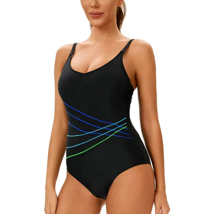 Traje de baño atlético de una pieza, bañador con espalda en U para entrenamiento, deportes y Fitness - 1