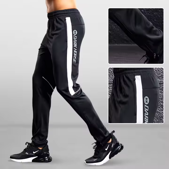 Pantalones deportivos para hombre con bolsillos y cremallera para correr y entrenar fútbol, leggings de fitness, talla real. - 1