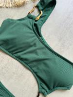 Traje de Baño de Una Pieza de Corte Alto Traje de Baño Liso de Hombro Único para Mujeres - details 15