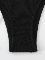 Conjunto de baño de 4 piezas para mujer Lauvoco, 2024, nuevo color liso, pareo de hombros descubiertos, falda de malla transparente, bikini, 82% poliéster, 18% elastano, tejido de punto de alta elasticidad, detalle de cordones, sin mangas, para nadar. - details 3