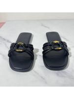 Zapatos de mujer Accesorios de metal negro Uso casual al aire libre Sandalias planas vacías traseras Zapatillas - details 1