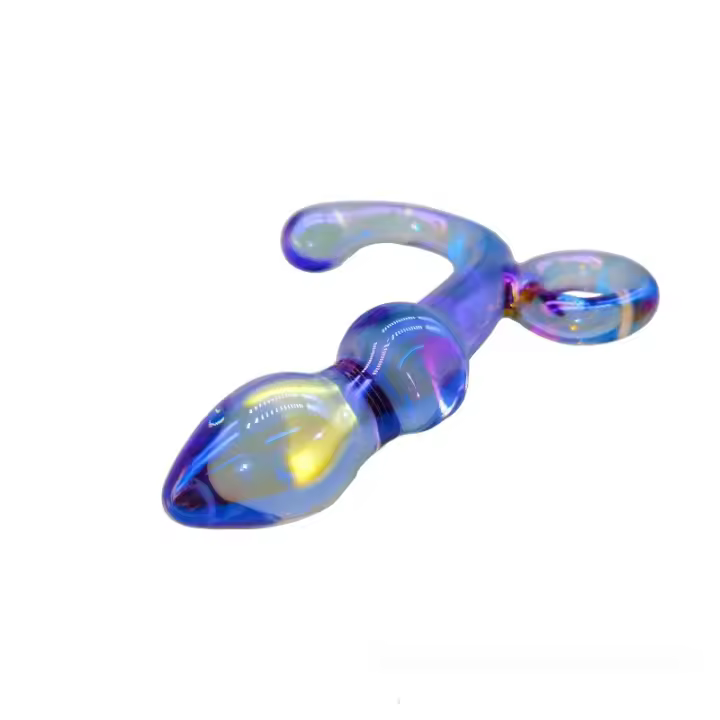 Enchufe Anal de Cristal Azul Morado Dispositivo Intimo para Mujeres y Hombres - 1