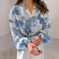 Nueva camisa holgada estampada de manga larga elegante con botones para mujer - details 3