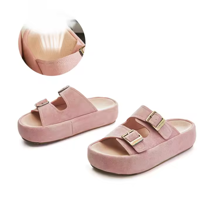 Nuevas zapatillas de cuero, ropa casual de moda versátil, suela plana media, zapatillas de playa premium para mujer - 1