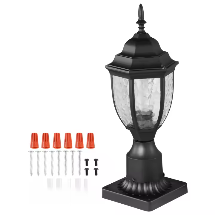 SucceBuy Paquete de 2 farolas para exteriores de atardecer a amanecer, 390 mm, accesorios de poste de lámpara impermeables con base de montaje en muelle de 3,5 ", pantalla de vidrio - 1
