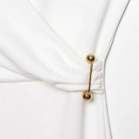 2025pin-Vestido recto sin mangas sencillo con cuello en V decorado, vestido blanco pequeño, novedad de verano, ropa de mujer - details 4