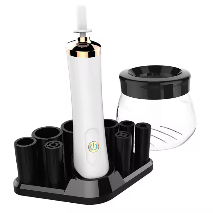 Máquina secadora y limpiadora de brochas de maquillaje, Spinner eléctrico automático con collares de goma de 8 tamaños, lavado y secado en segundos, cepillo cosmético profundo para brochas - 1