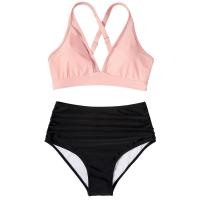 Bikini de Cintura Alta para Mujer 2024 Traje de Baño de Rayas con Cuello en V - details 3