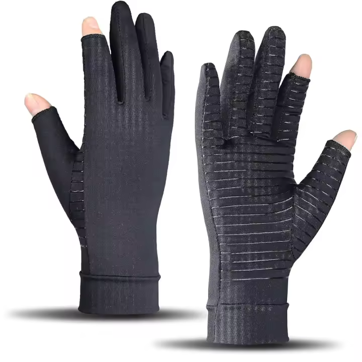 Guantes de cobre de compresión para artritis, guantes de cobre sin dedos para escritura por computadora y trabajo diario, alivio del dolor de manos y soporte - 1
